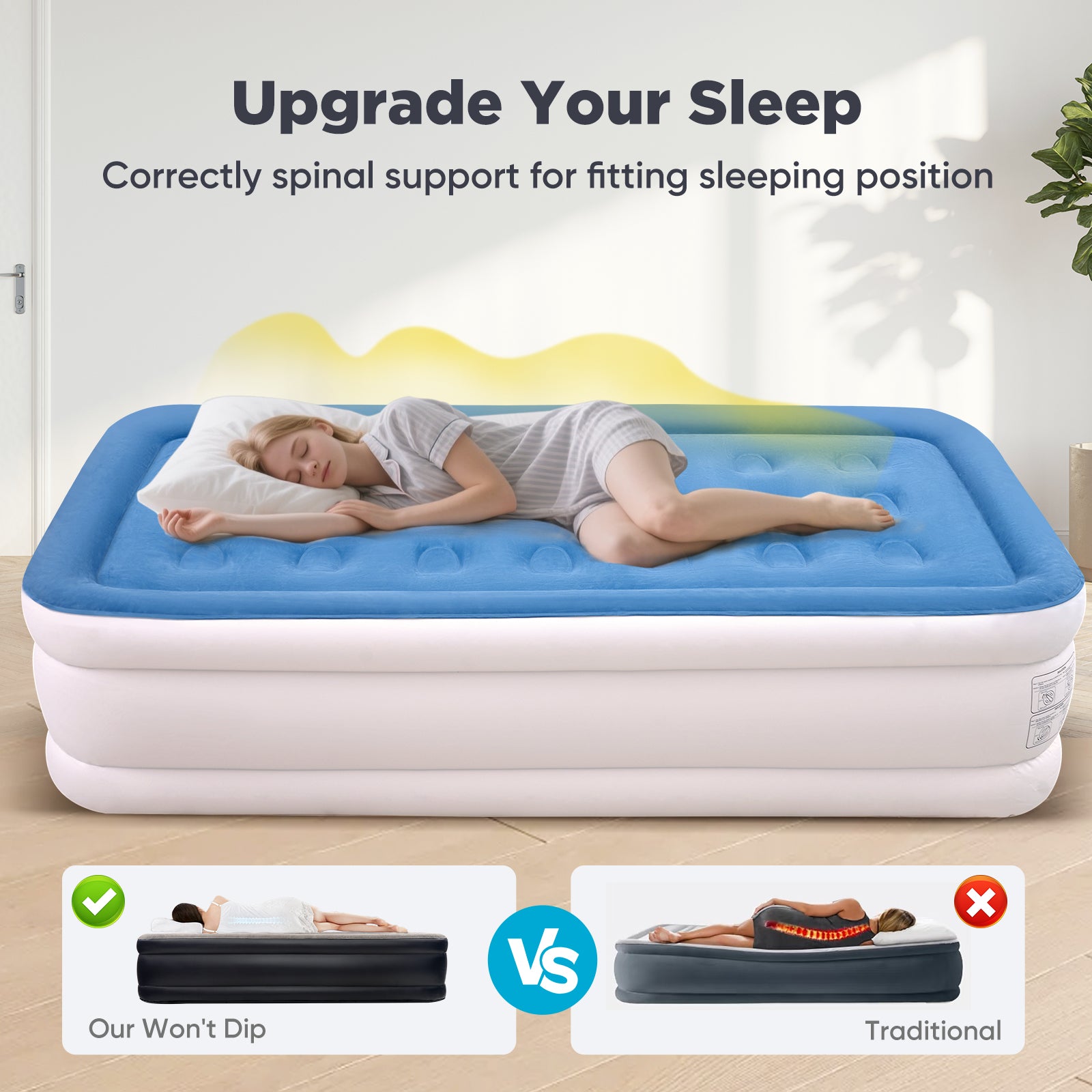 EGGORY Air Mattress, Twin Size Inflatable Air Bed with Built-in Pump,Puncture-Resistant,Portable,for Camping & Trip & Home