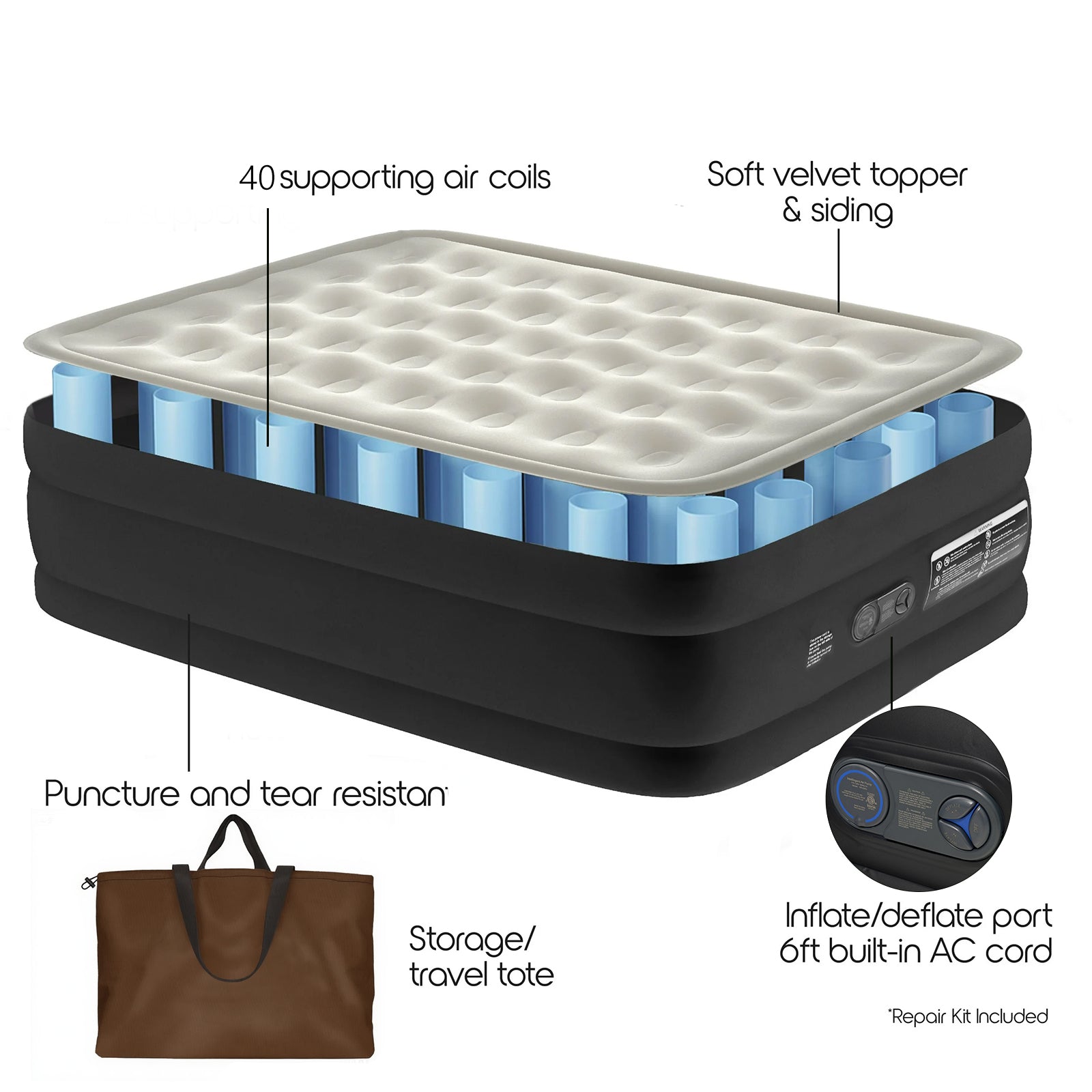 EGGORY Air Mattress,Queen Size Inflatable Air Bed with Built-in Pump,Puncture-Resistant,Portable,for Camping & Trip & Home