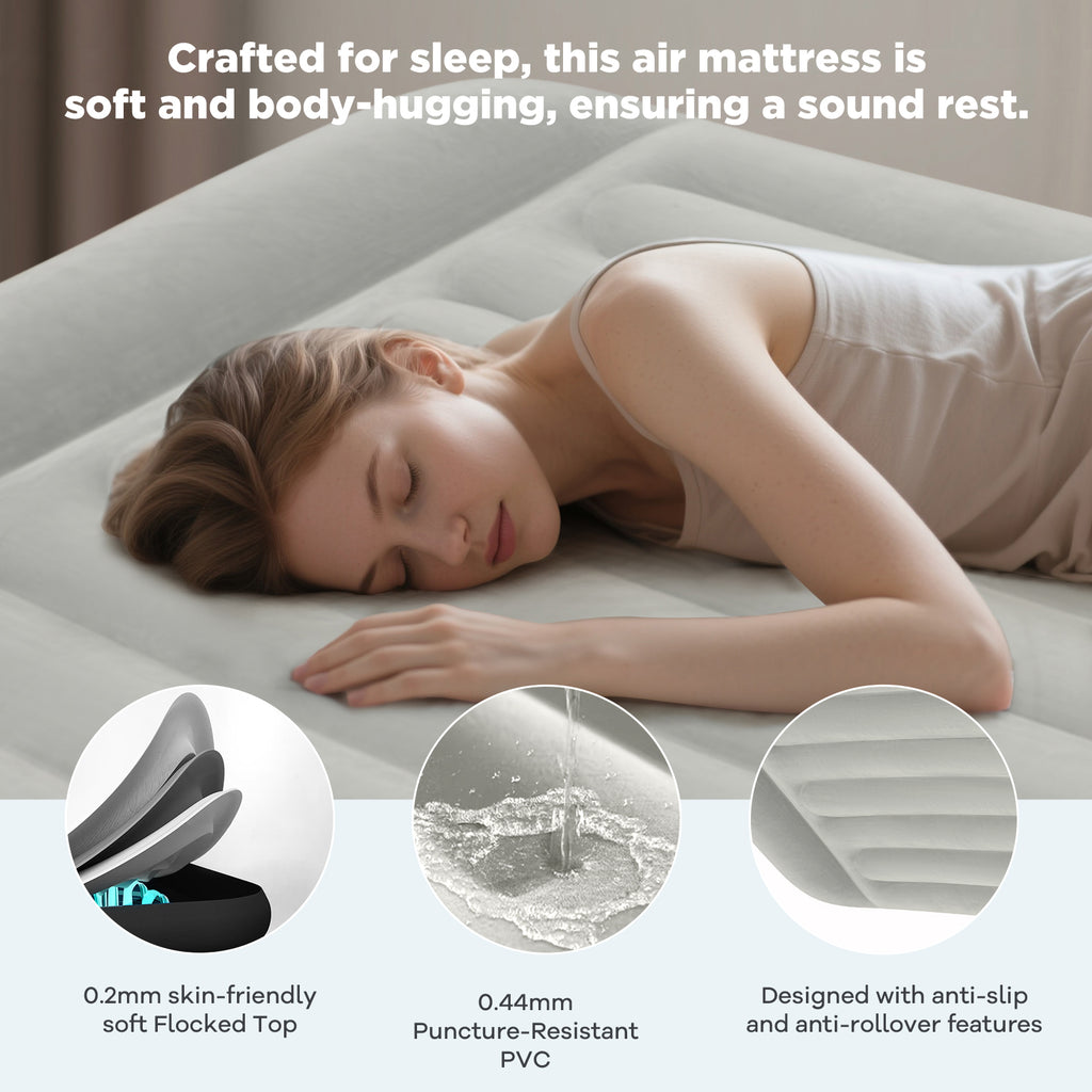 EGGORY Queen Size Air Mattress with Built-in Pump Inflatable Air Beds, Puncture-Resistant for Camping & Trip & Home