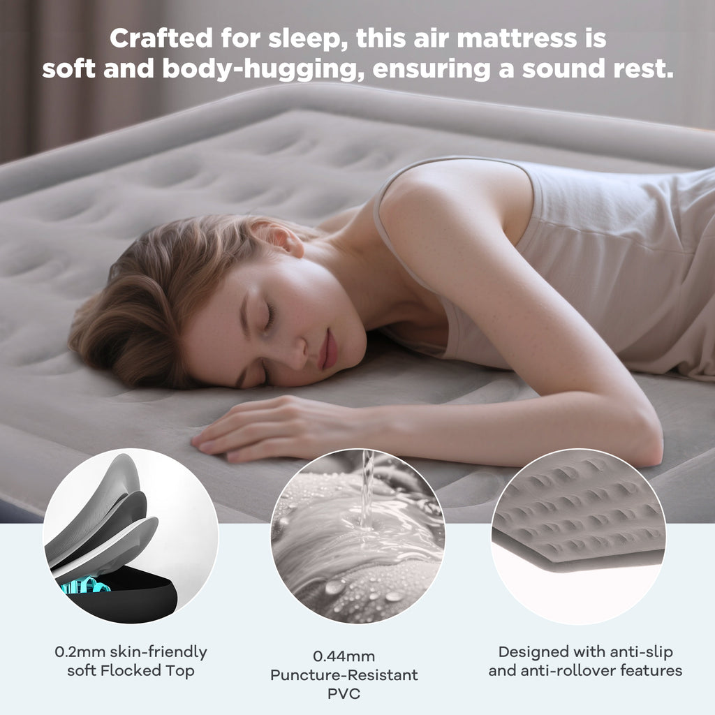EGGORY Air Mattress,Queen Size Inflatable Air Bed with Built-in Pump,Puncture-Resistant,Portable,for Camping & Trip & Home
