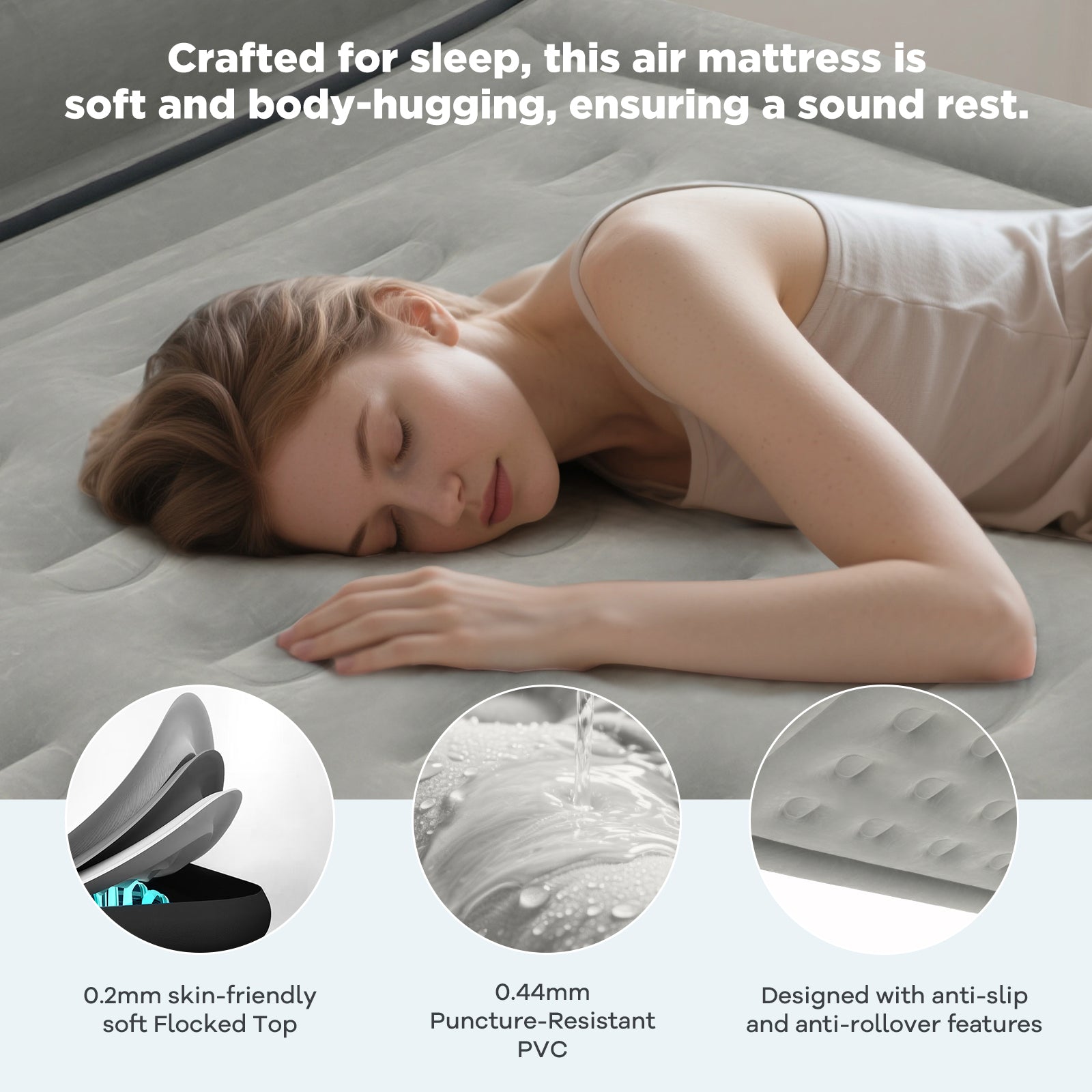 EGGORY King Size Air Mattress with Built-in Pump Inflatable Air Beds, Puncture-Resistant for Camping &amp; Trip &amp; Home