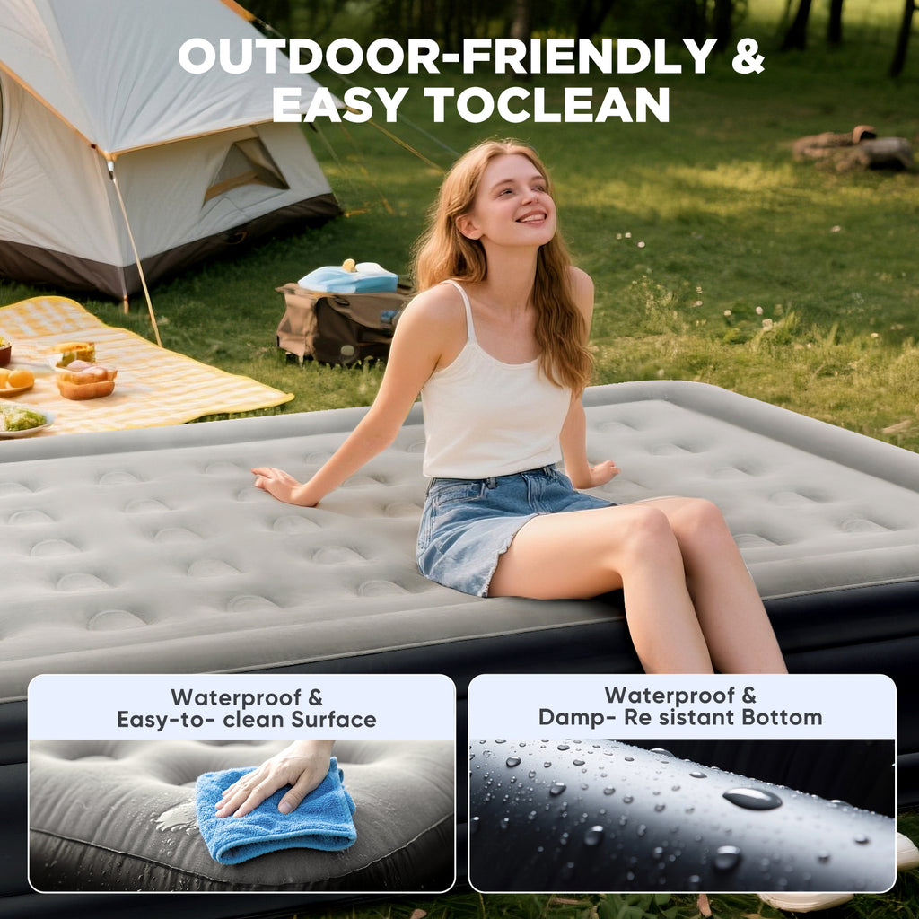 EGGORY King Size Air Mattress with Built-in Pump Inflatable Air Beds, Puncture-Resistant for Camping &amp; Trip &amp; Home