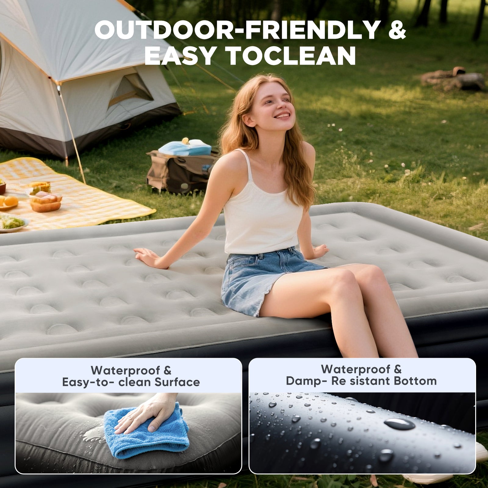 EGGORY King Size Air Mattress with Built-in Pump Inflatable Air Beds, Puncture-Resistant for Camping &amp; Trip &amp; Home