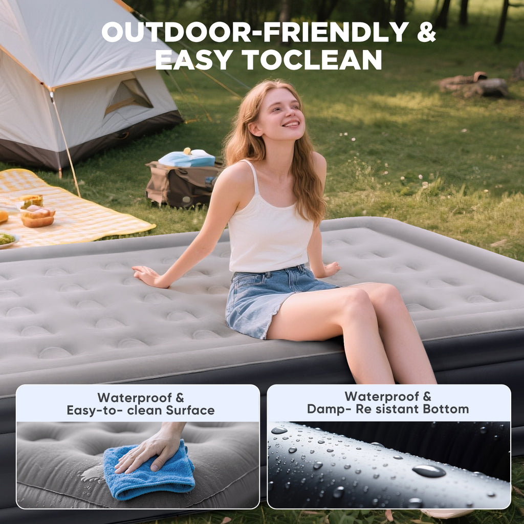 EGGORY Air Mattress,Queen Size Inflatable Air Bed with Built-in Pump,Puncture-Resistant,Portable,for Camping & Trip & Home