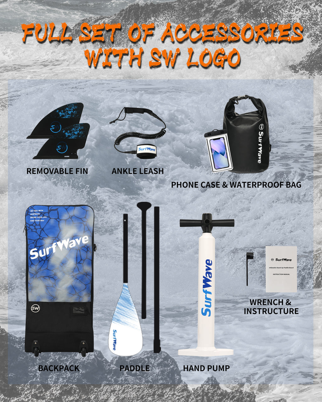 Pro Inflatable SUP Board, orange stand up paddle board 11ft All-Around inflatable stand up Paddle Board - Military-Grade for Surfing & Expedition, Includes Carbon Paddle & Pro Pump