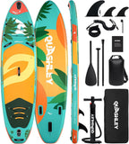 Quashley Inflatable Paddle Board 11ft×34 inch Extra Wider Stand Up Paddle Board Stable Inflatable SUP with 10L Waterproof Bag,Pump,Paddle,3 Removable Fins and Portable Backpack