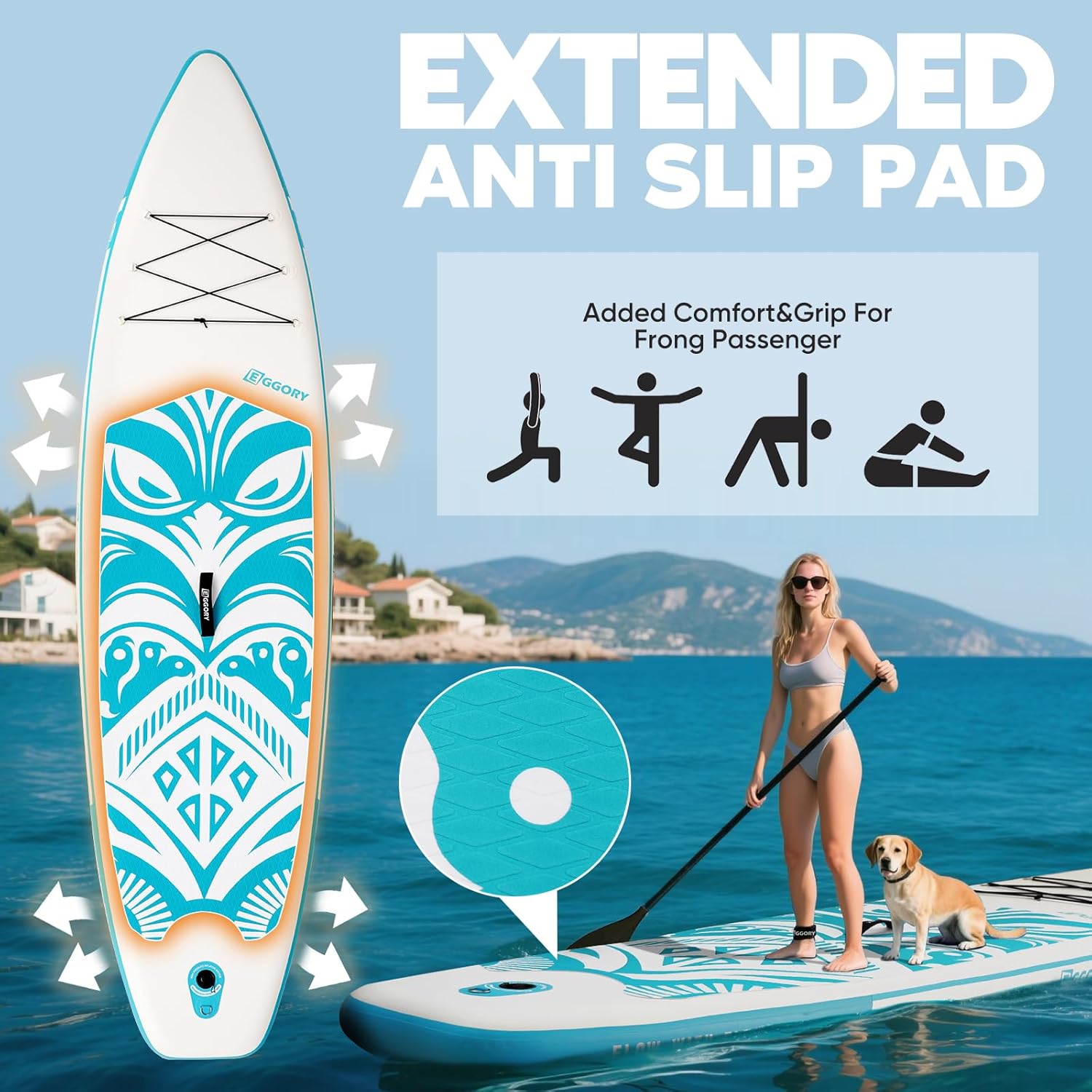 EGGORY SUP Board,Inflatable Paddle Board,Stand Up Paddle Board Set, Extra Wide SUP Board with Removable Fin, Floating Paddle, Hand Pump, Waterproof Phone Pouch,Traveling Board