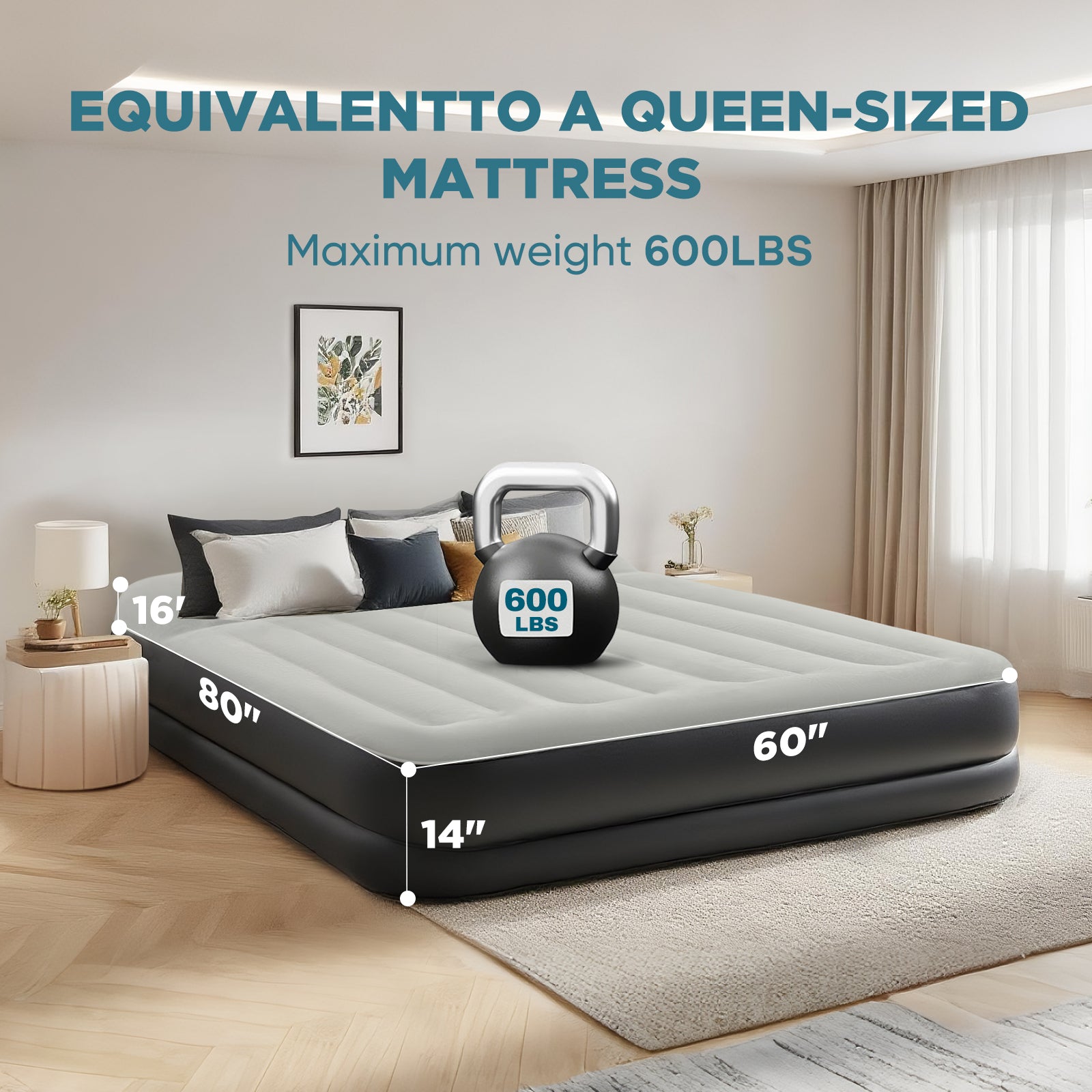 EGGORY Queen Size Air Mattress with Built-in Pump Inflatable Air Beds, Puncture-Resistant for Camping & Trip & Home