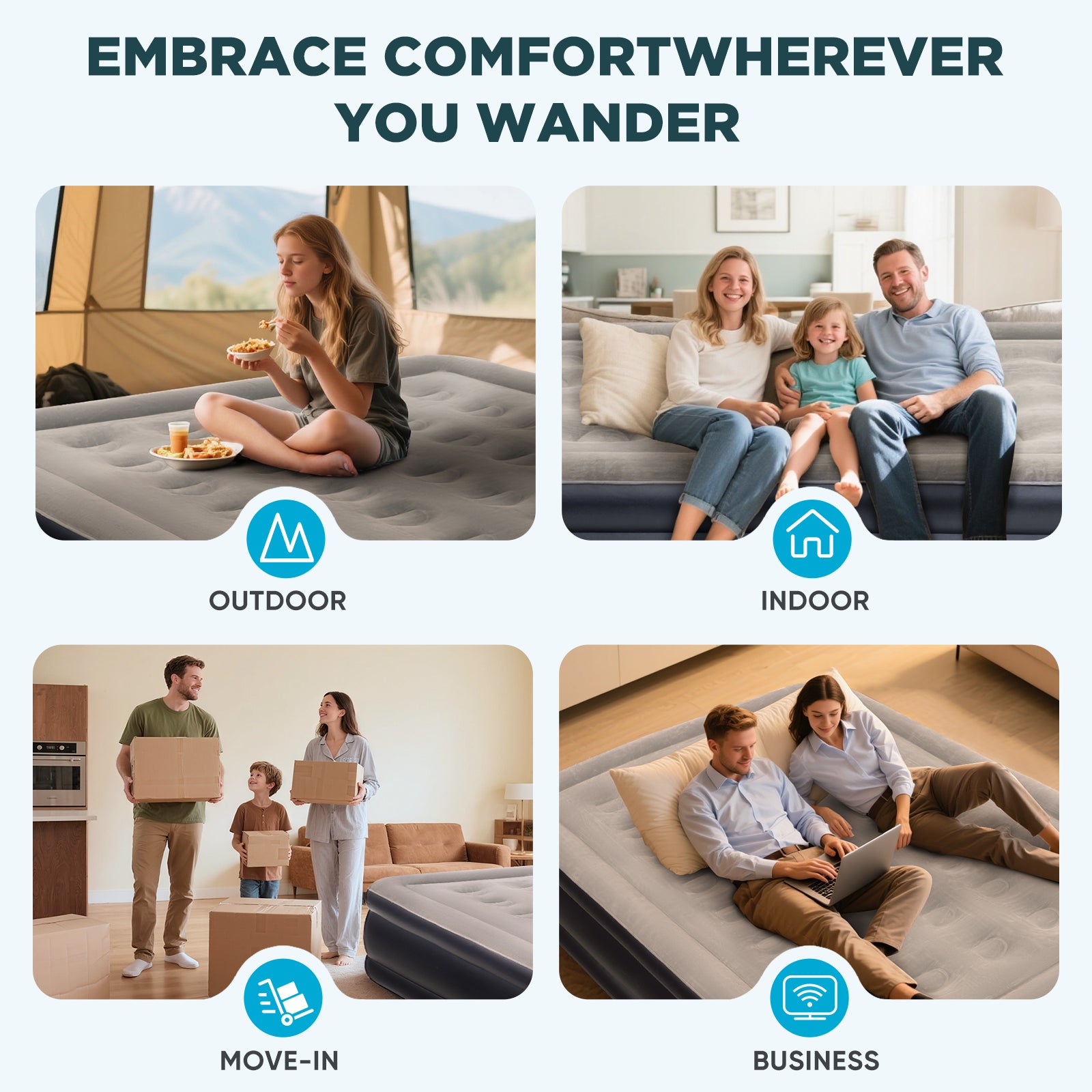 EGGORY King Size Air Mattress with Built-in Pump Inflatable Air Beds, Puncture-Resistant for Camping &amp; Trip &amp; Home