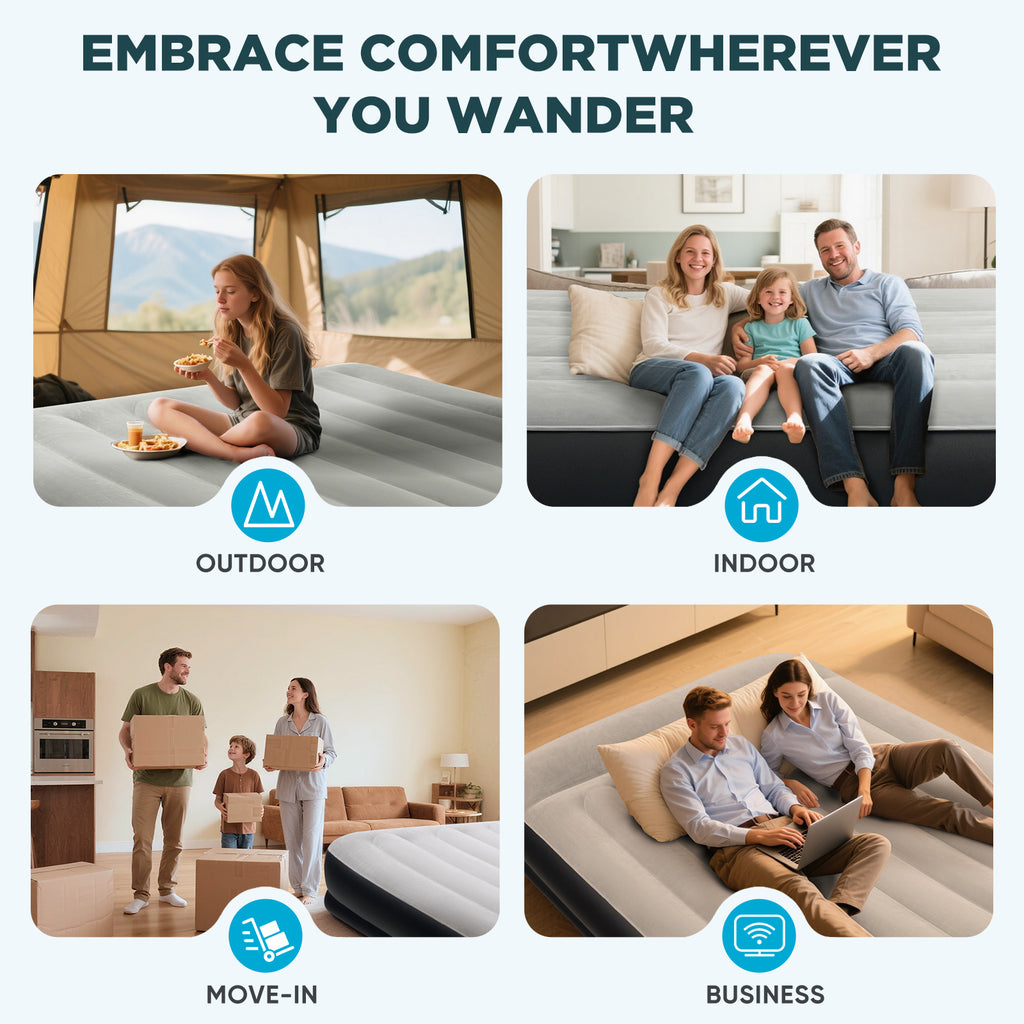 EGGORY Queen Size Air Mattress with Built-in Pump Inflatable Air Beds, Puncture-Resistant for Camping & Trip & Home