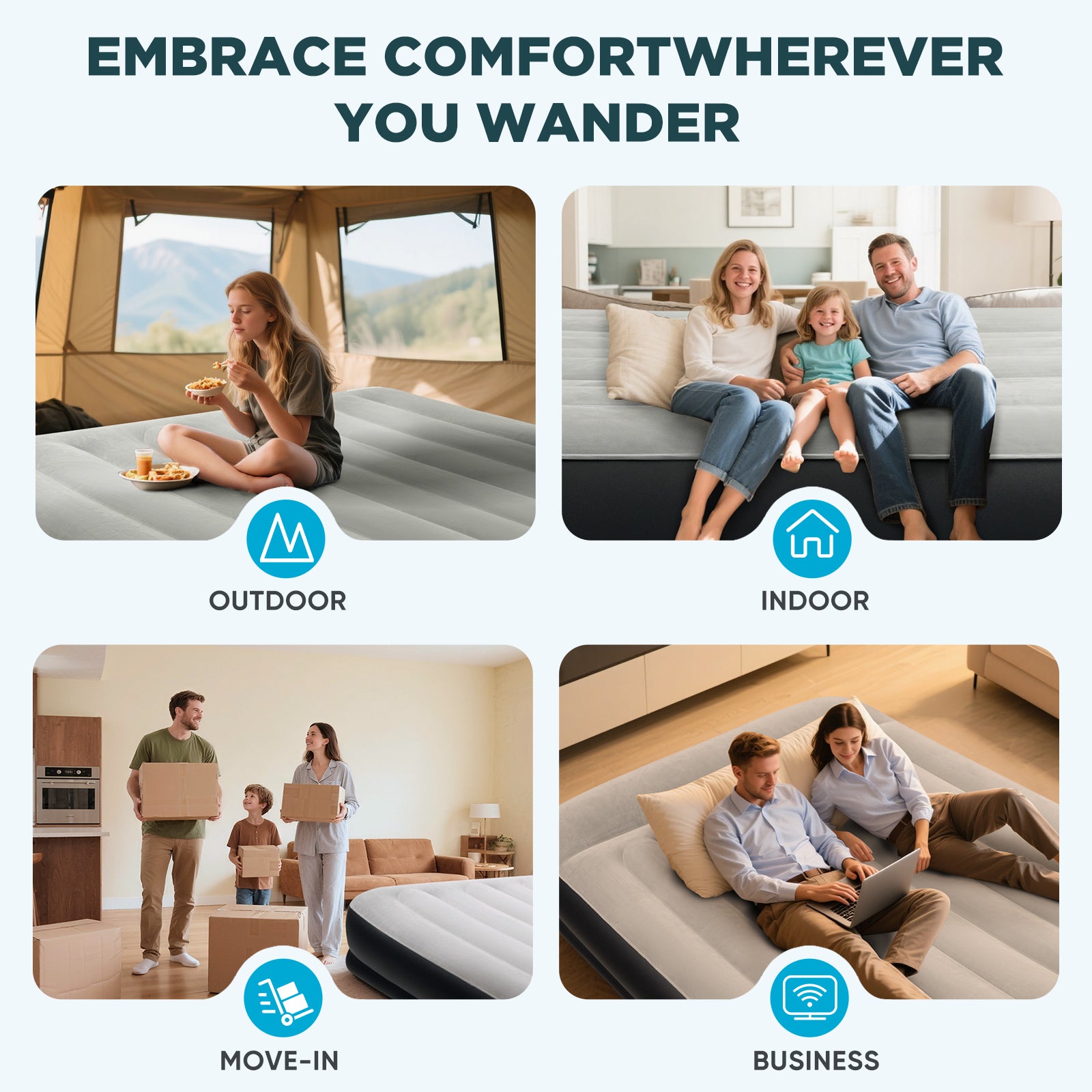 EGGORY Queen Size Air Mattress with Built-in Pump Inflatable Air Beds, Puncture-Resistant for Camping & Trip & Home