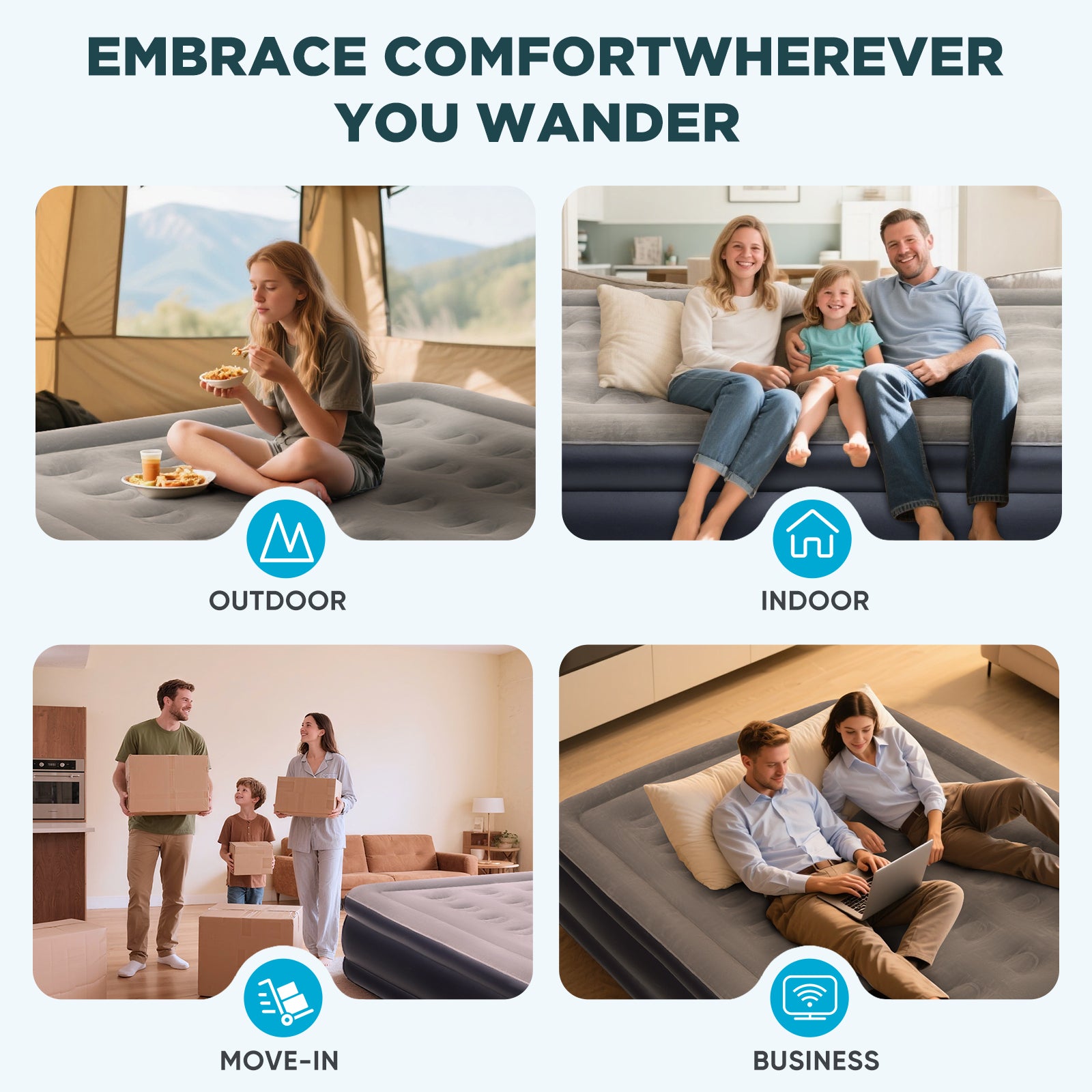 EGGORY Air Mattress,Queen Size Inflatable Air Bed with Built-in Pump,Puncture-Resistant,Portable,for Camping & Trip & Home